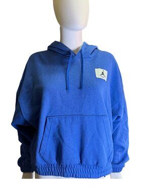 Nike Air Jordan Womens Pullover Crop Hoodie Loose Fit M Blue Cotton Athletic NWT